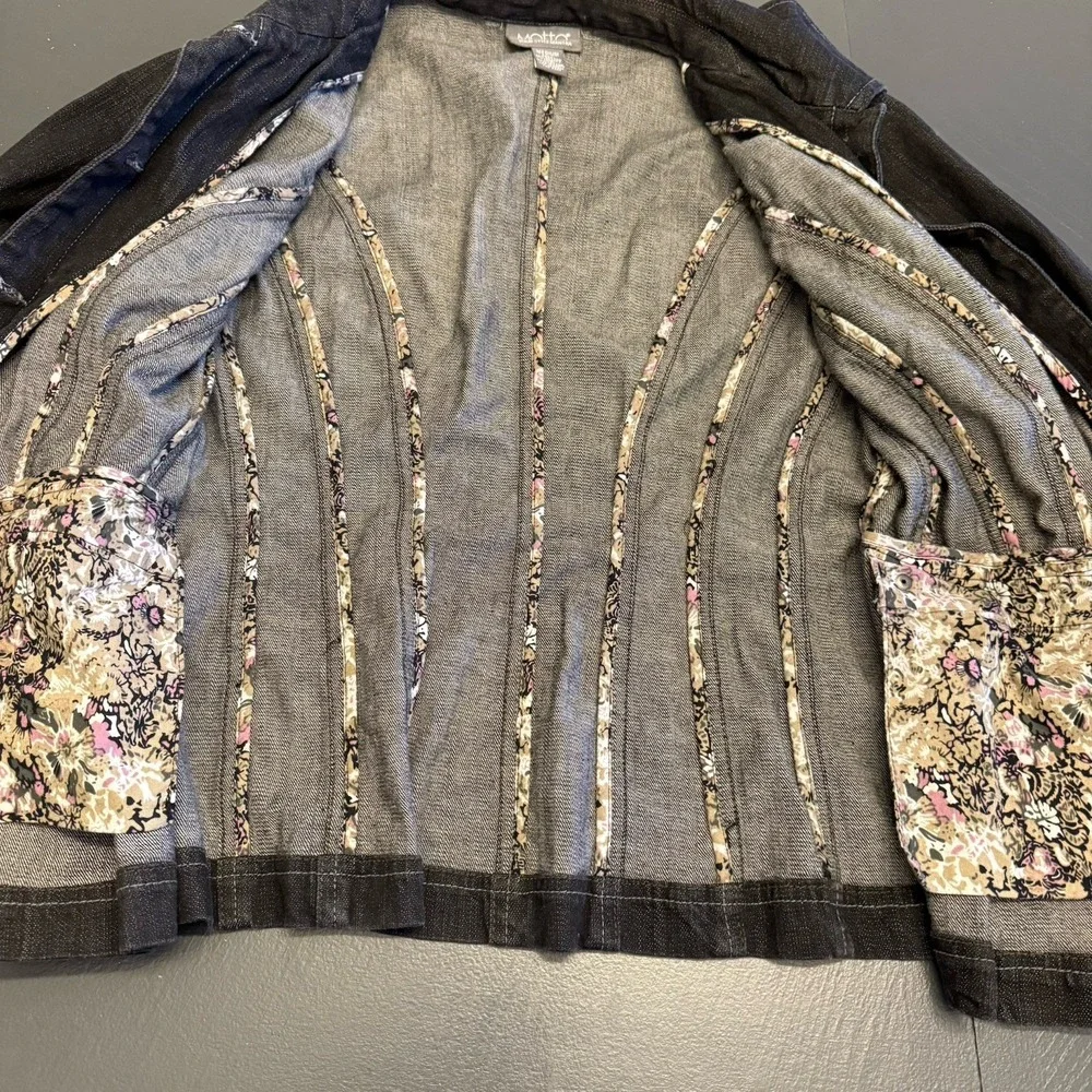 Motto‎ Y2K Denim Blazer Jacket Pleated/Fitted Girly Ruffles VTG  Size Small Blk - Picture 10 of 13